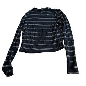 Forever 21 Womens Juniors Size L Black White Striped Long Sleeve Top Turtleneck